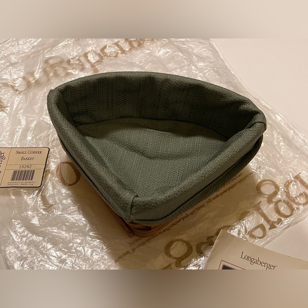 NWT LONGABERGER SMALL CORNER BASKET & SAGE LINER. - Picture 2 of 16